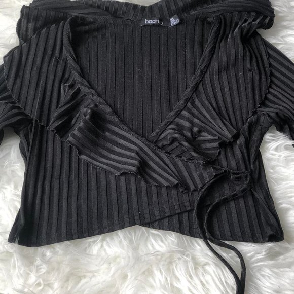 Boohoo Frill Long Sleeve Crop Top - Picture 3 of 5